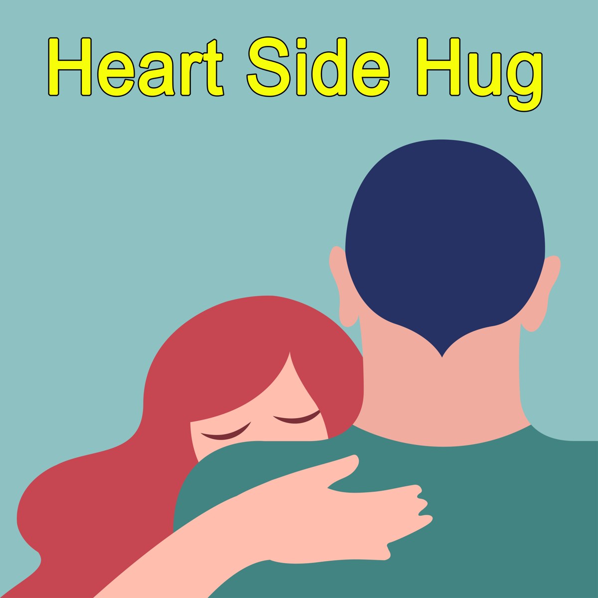 Two people sharing a heart-side hug
